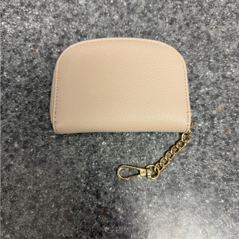 Anne Klein Curved Zipper Dome Coin/Card Holder Pouch Keychain Wallet Beige - Picture 4 of 13